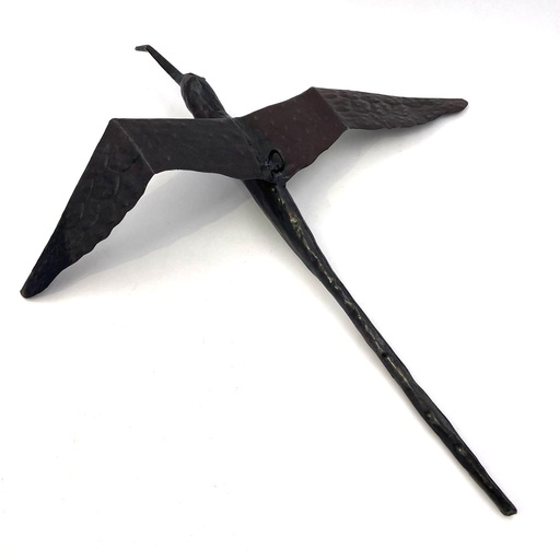 [FROI-PQ030F] Oiseau  en métal recyclé - Modèle Paille en queue finition tôle noire - Env. 40x30 cm / 0,1 g