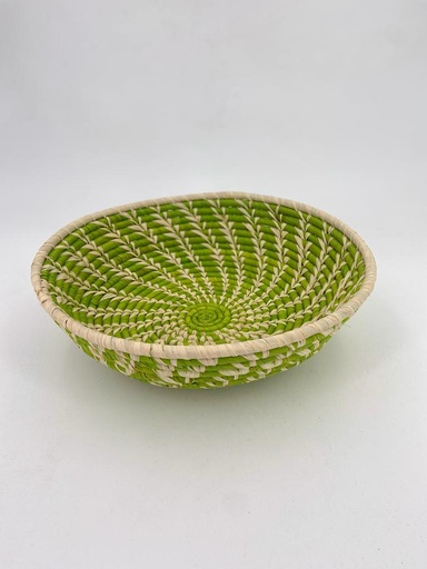 Corbeille circulaire en raphia - Motifs spirale en fibre naturelle sur fond vert anis - 3 tailles