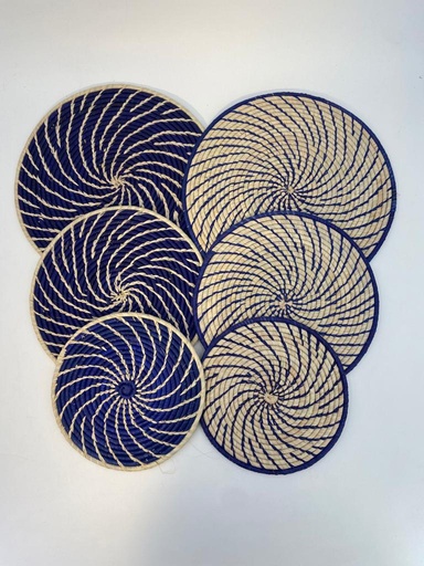 Dessous de plat en raphia - Bleu & fibre naturelle