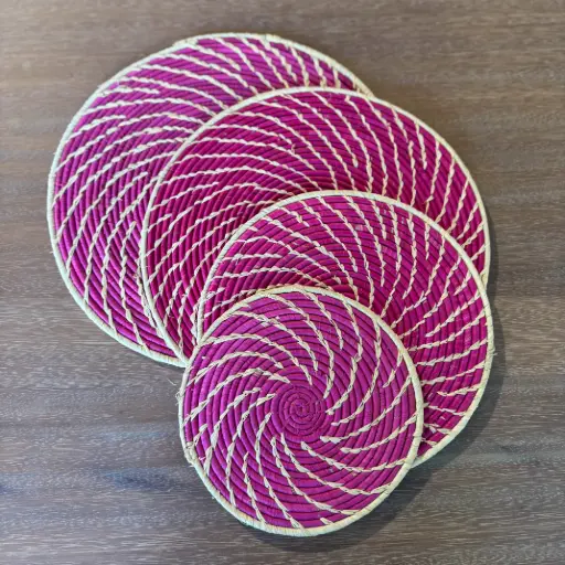 Dessous de plat en raphia - Fibre naturelle sur rose