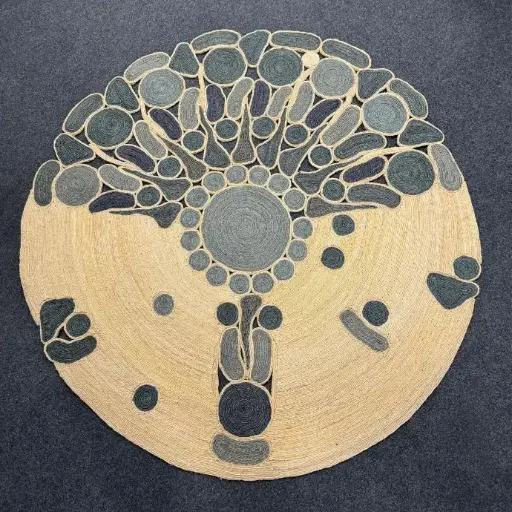 Tapis en sisal - Modèle Bulles / fleurs finition couleurs variées - Diam 140 cm