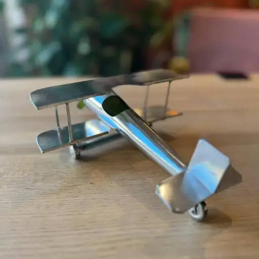 [KKMA-BP018B] Maquette en canettes recyclées - Modèle avion biplan - finition métal blanc